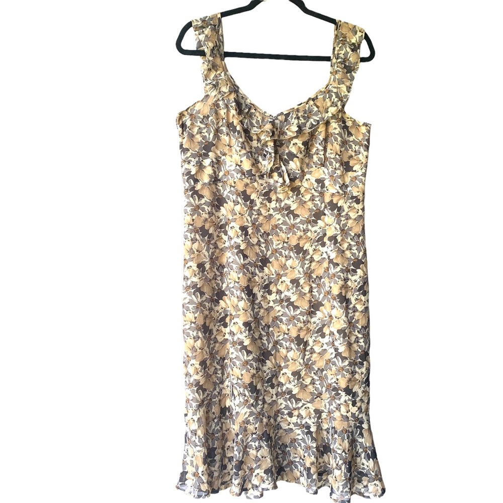 Ann Taylor loft v-neck sleeveless dress beige and brown size 12.